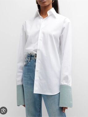 WOERA
Contrast-cuff Button-front Cotton Shirt In Green Stripe
NEW